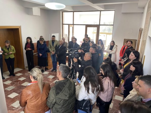 Press conference of the opening of the Exhibition Books, Directions, Audiences. Representatives of the Bulgarian embassy, Bulgarian diaspora in Albania, Albanian citizens and media
