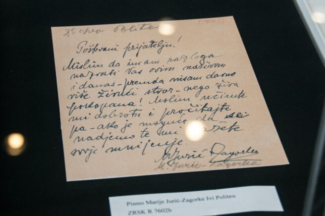 A letter from Marija Jurić Zagorka to a friend, from the collections of the National and University Library in Zagreb (NSK) featured as part of the Library’s Croatia’s Great Women – Here’s Who They Are exhibition. Photo by: NSK