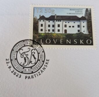 Photo of the Friesenhofs Manor in Brodzany on a stamp