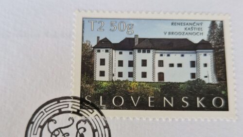 Photo of the Friesenhofs Manor in Brodzany on a stamp